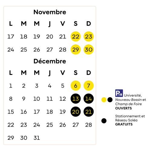 Calendrier P+R décembre 2025