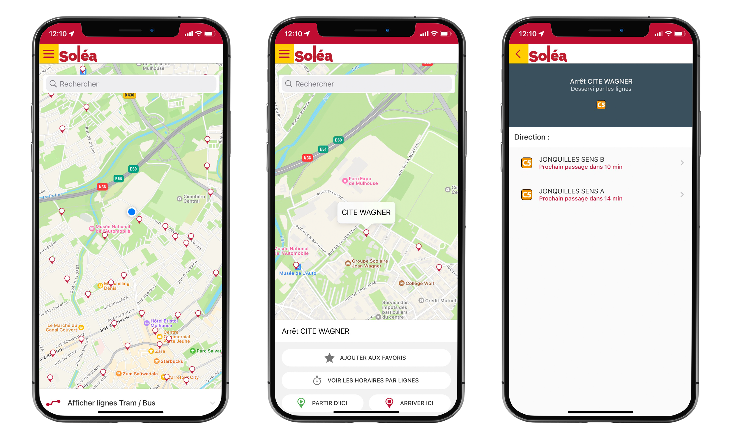 "Localisation des arrêts à proximité application Soléa"