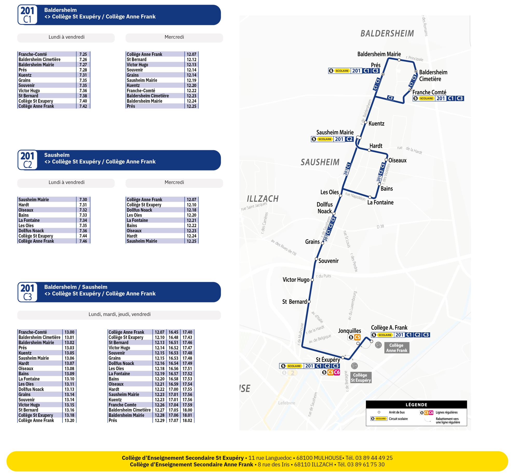 Horaires ligne scolaire 201 Soléa 