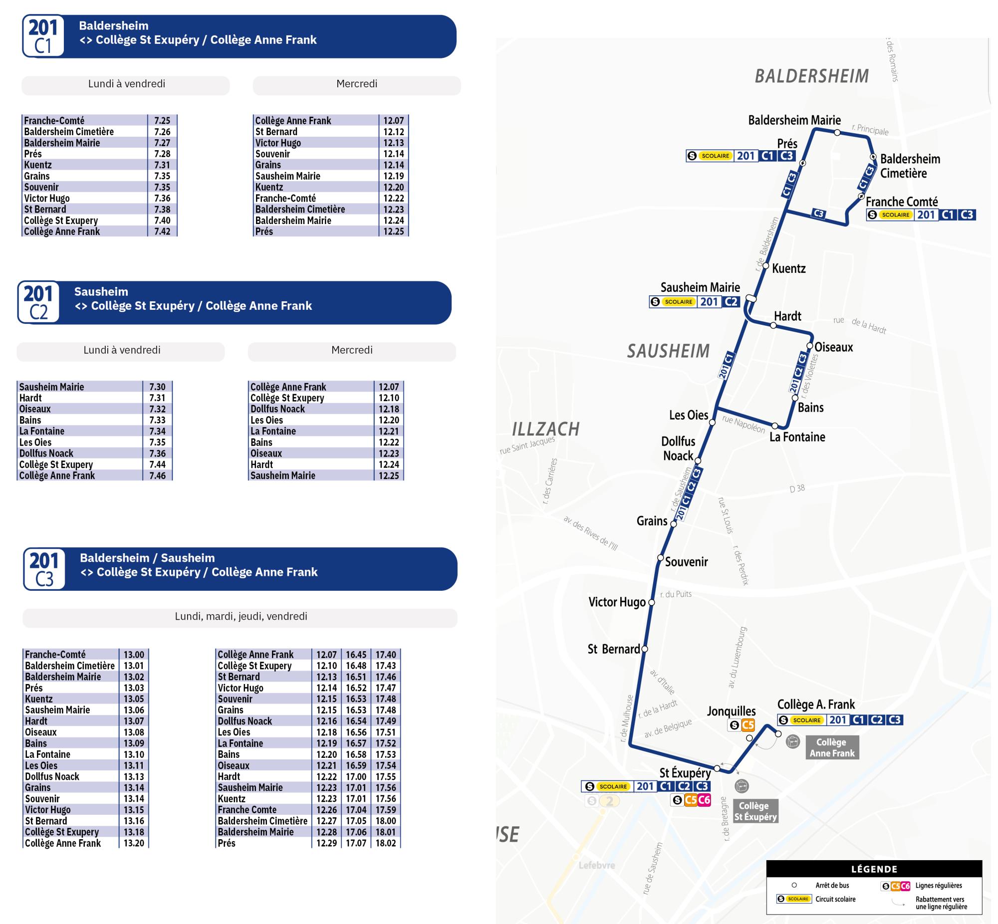 Horaires ligne scolaire 201 Soléa