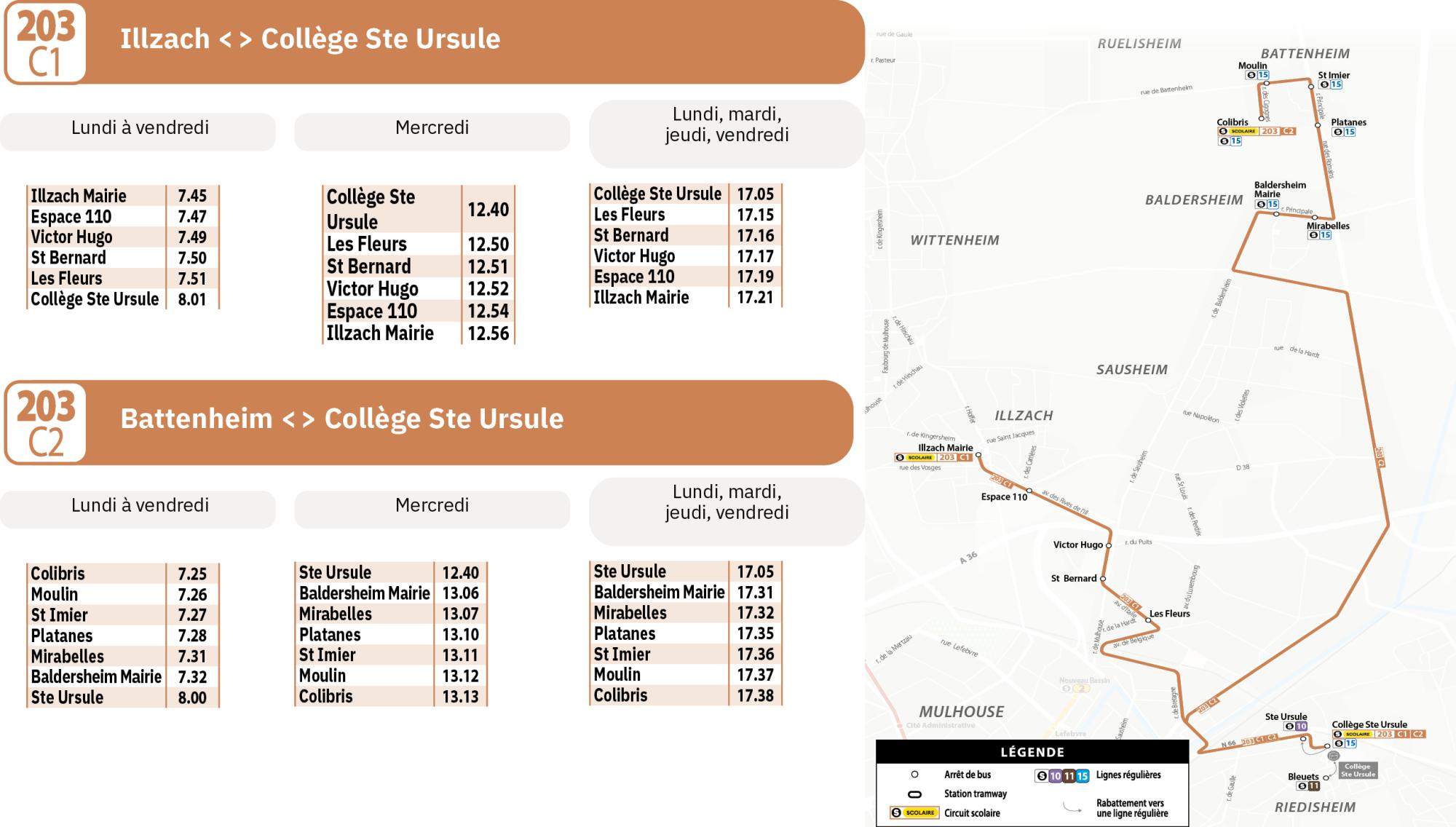 Horaires ligne scolaire 203 Soléa 