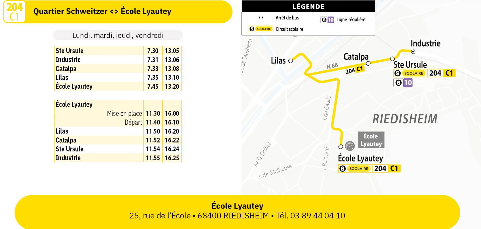 Horaires ligne scolaire 204 Soléa 
