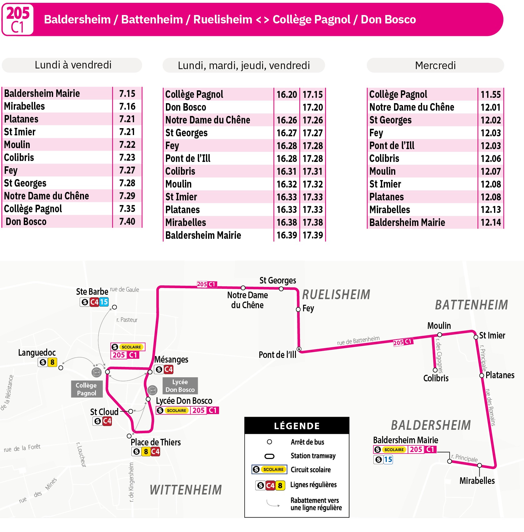 Horaires ligne scolaire 205 Soléa 