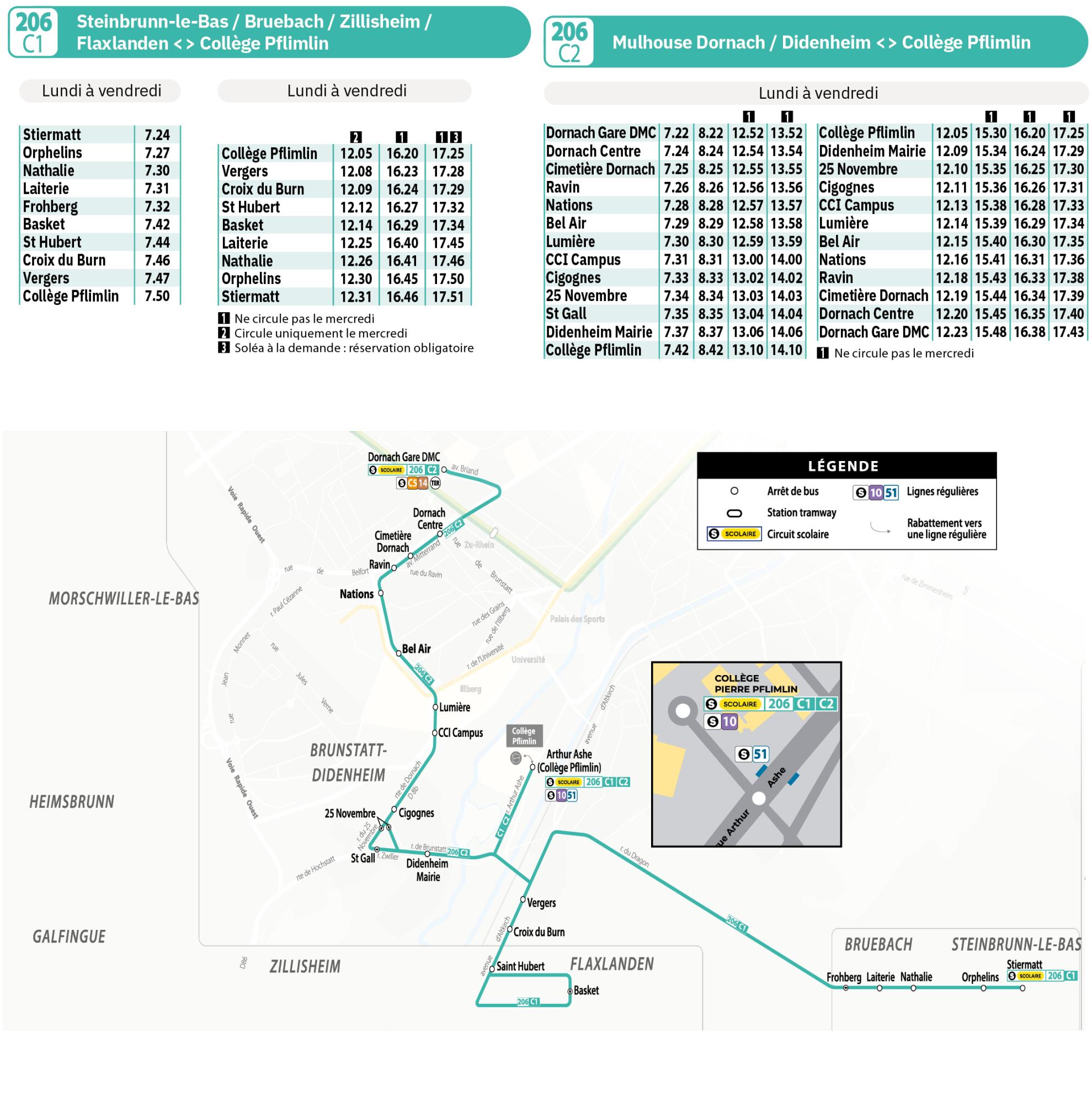 Horaires ligne scolaire 206 Soléa