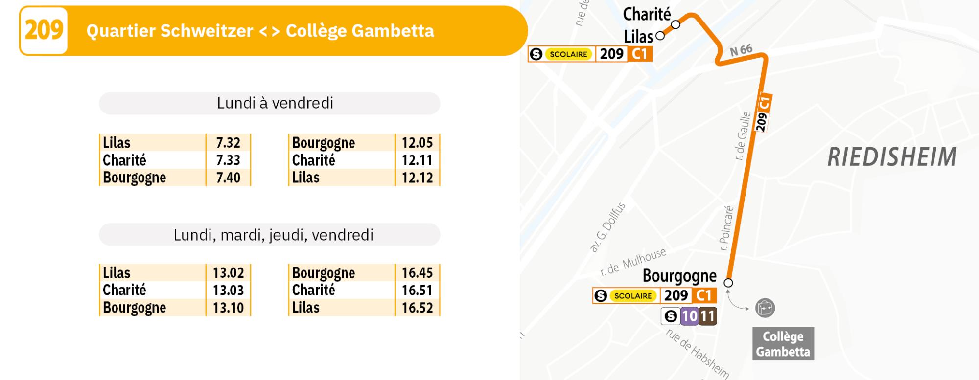 Horaires ligne scolaire 209 Soléa 