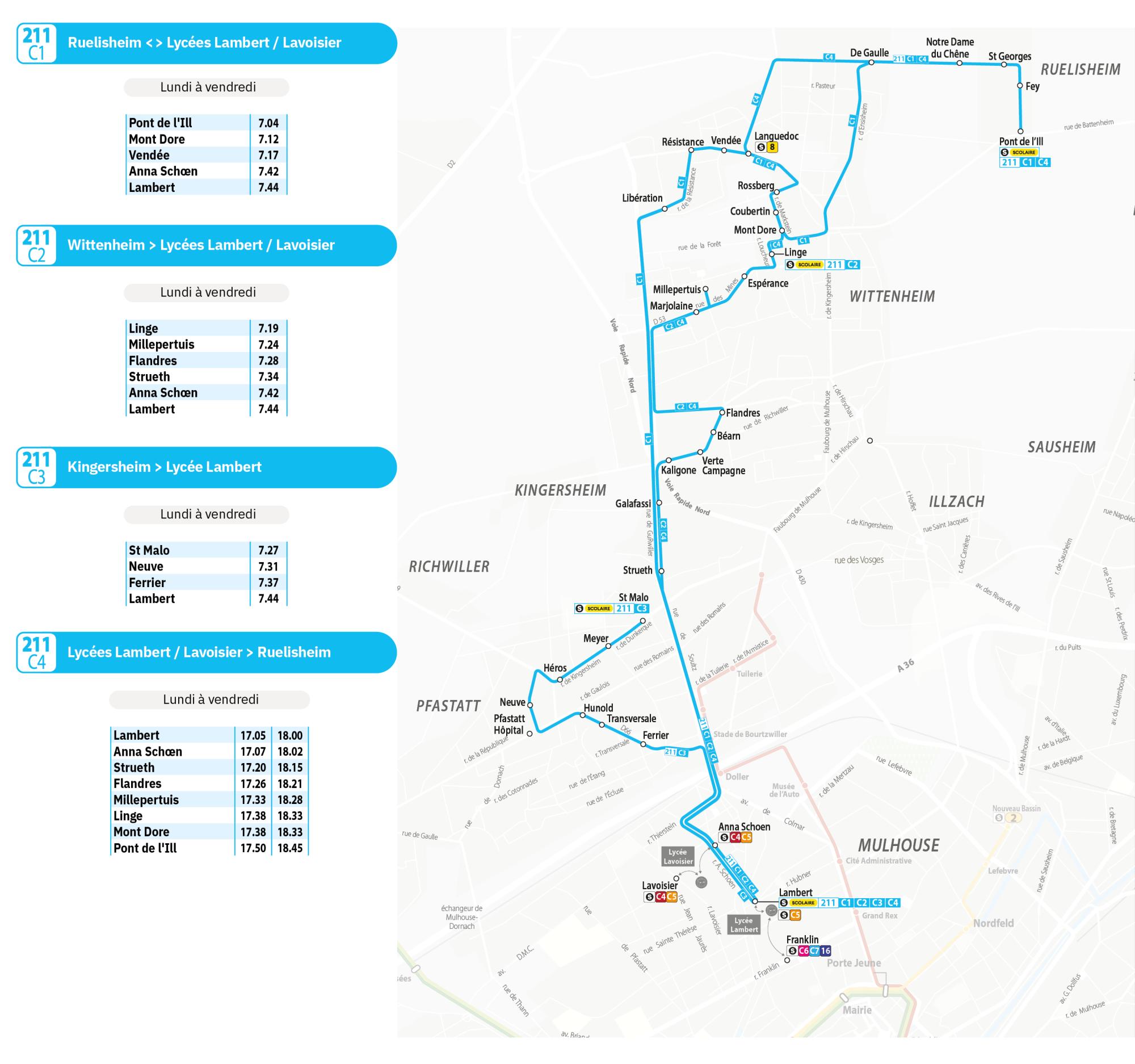 Horaires ligne scolaire 211 Soléa 