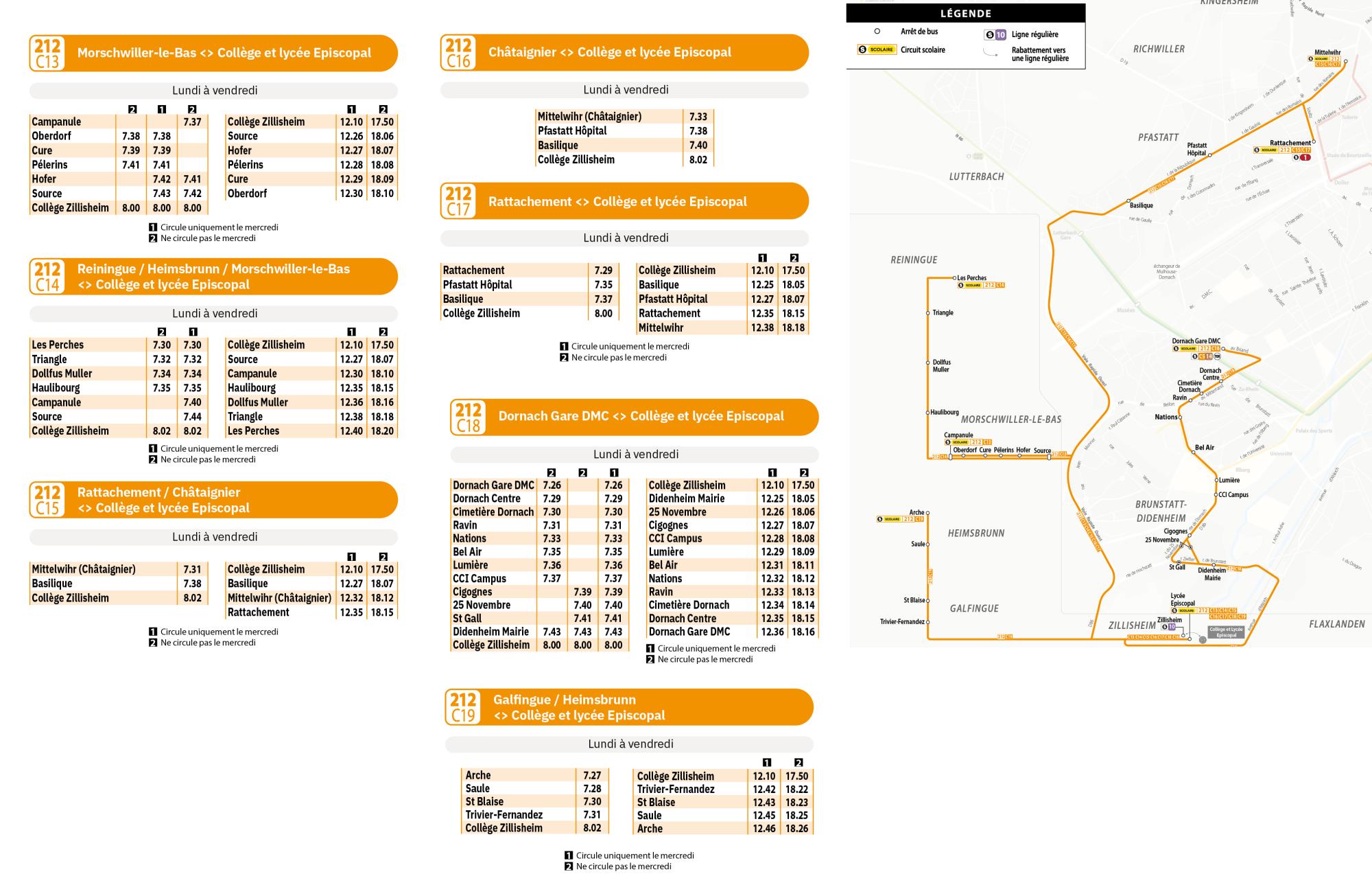 Horaires ligne scolaire 212 Soléa 