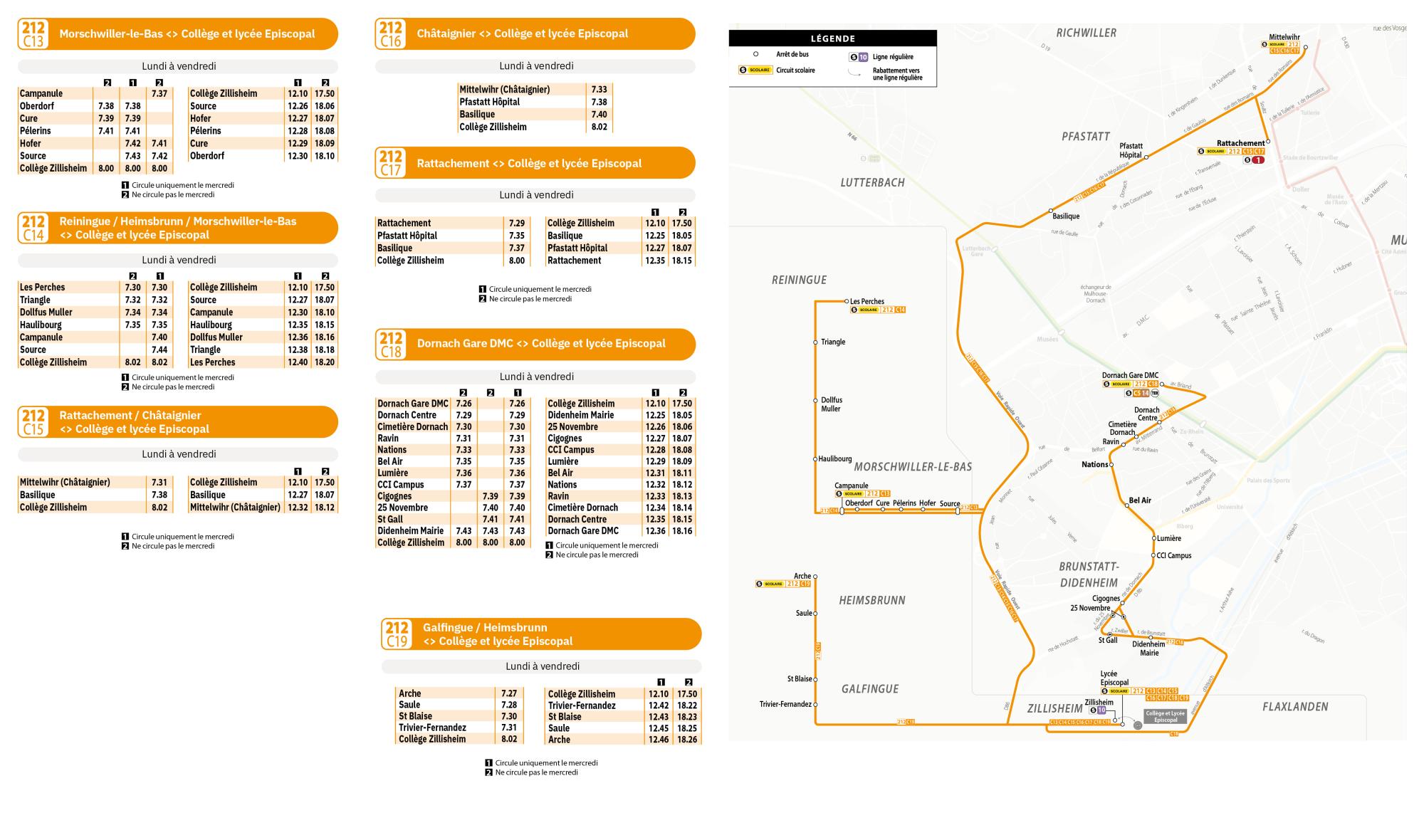 Horaires ligne scolaire 212 Soléa