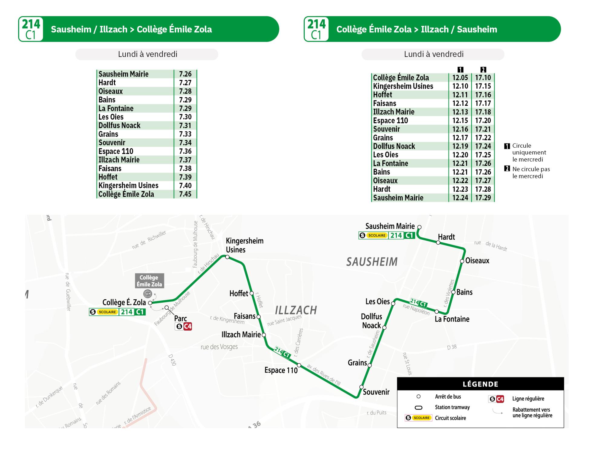 Horaires ligne scolaire 214 Soléa 