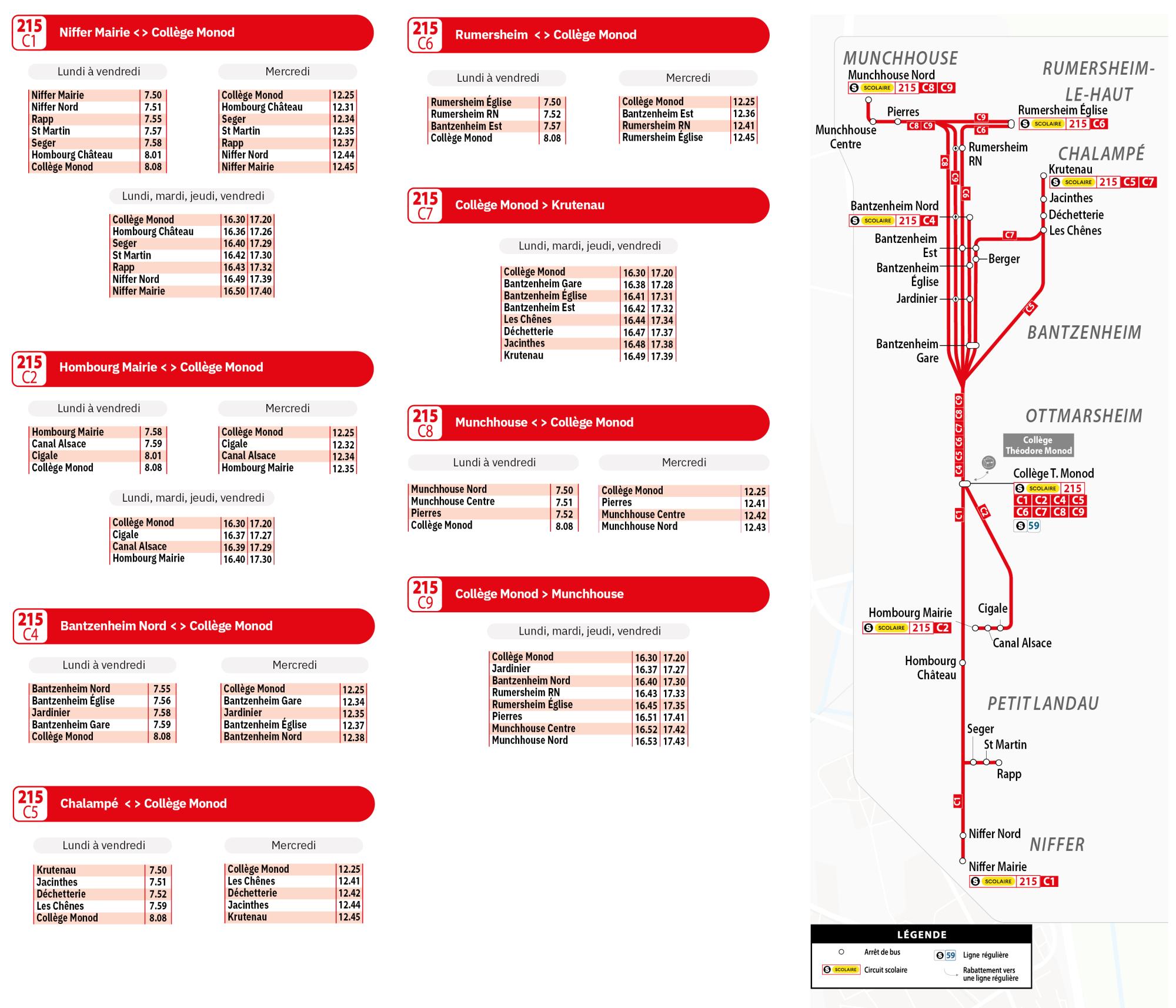 Horaires ligne scolaire 215 Soléa 