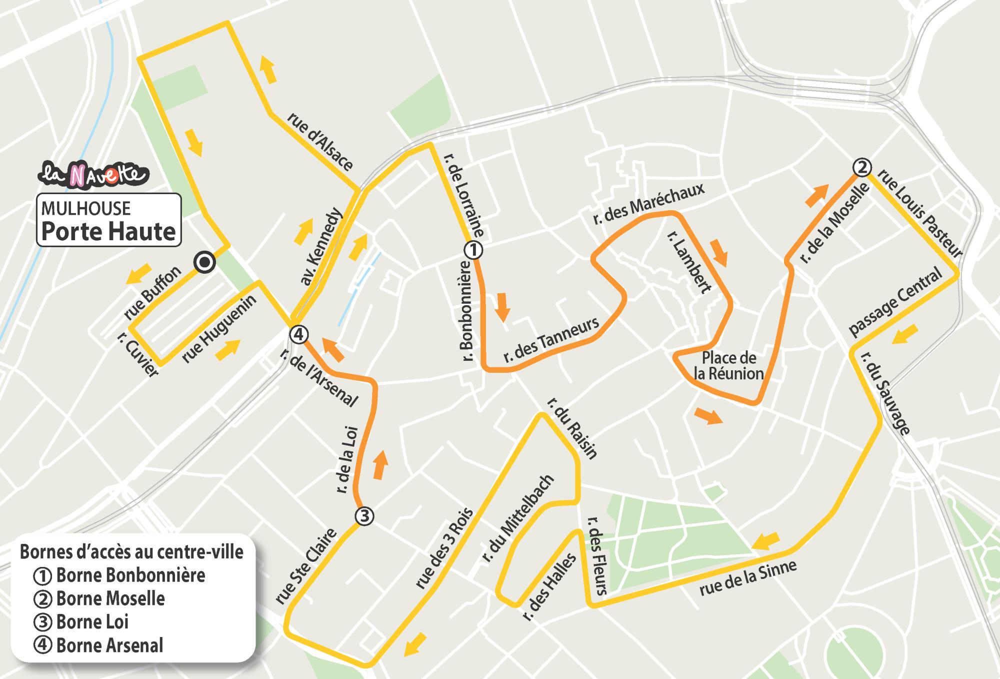 Plan de la navette centre ville à Mulhouse