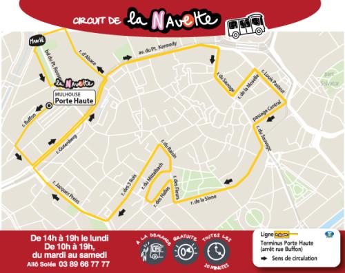 Plan du circuit de la navette électrique du centre-ville de Mulhouse. 