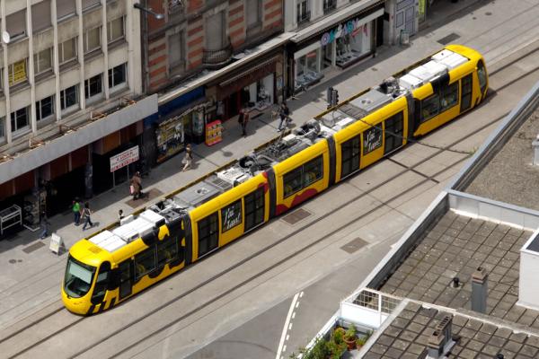 Tram de Mulhouse - vue aérienne - avenue de Colmar